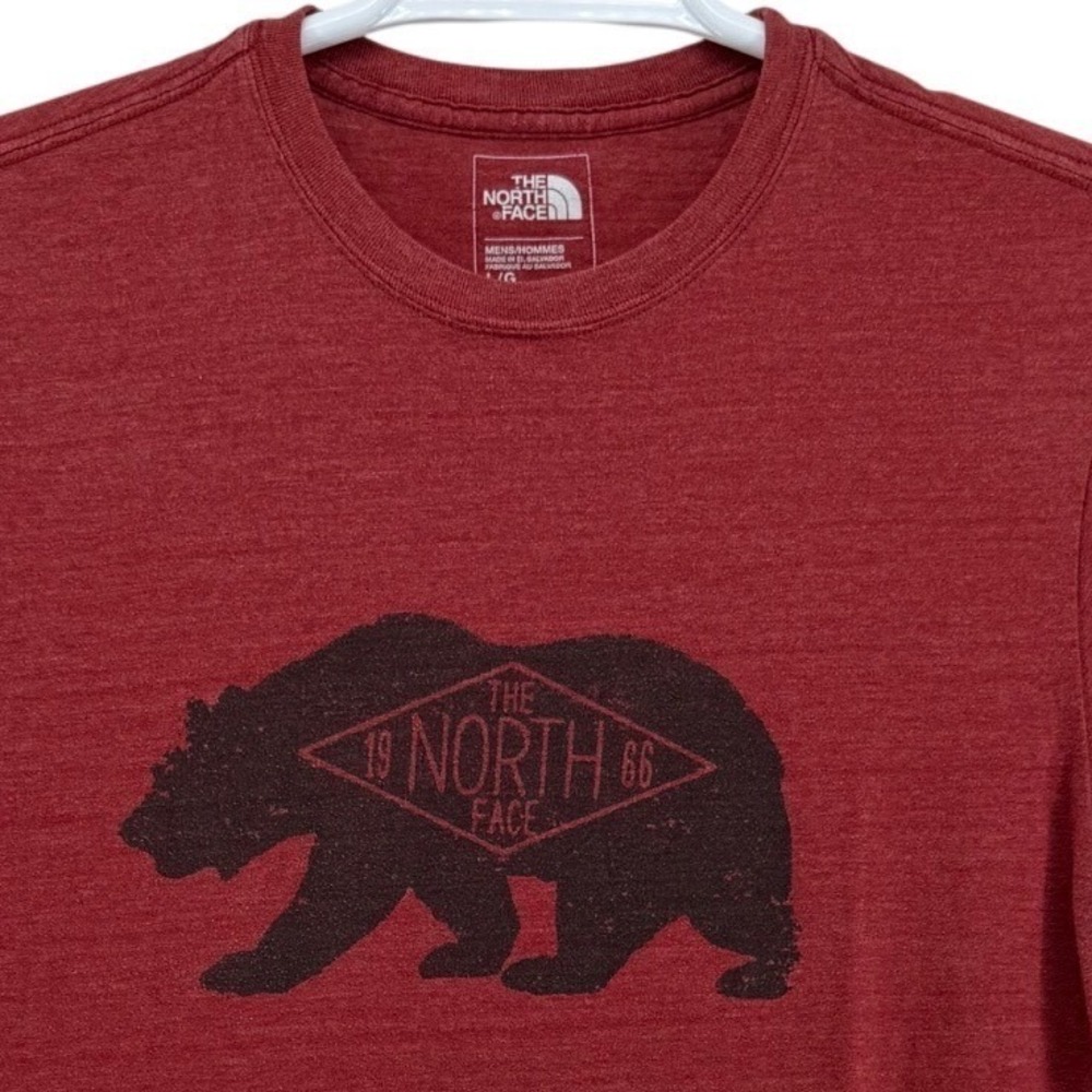 The North Face Mens Slim Fit Bear Graphic T-Shirt Heather Red Tri-Blend Large